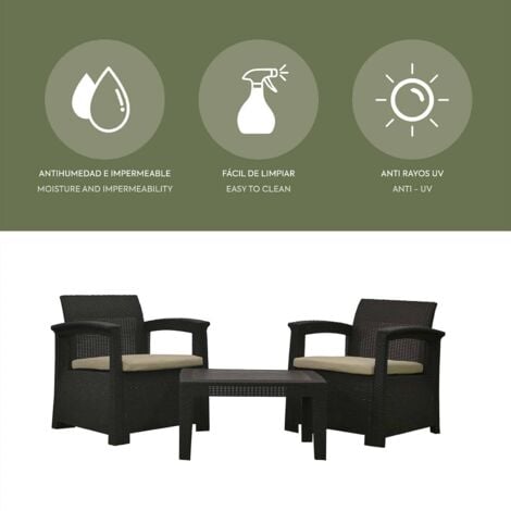 Conjunto de Jardín Chillvert Perugia Resina 2 Sofás + 1 Mesa Marrón