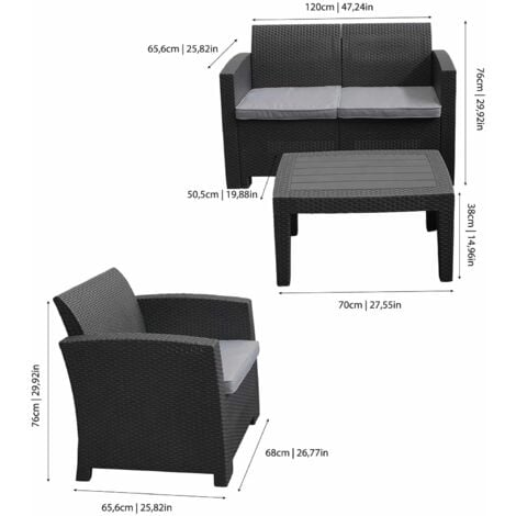 Conjunto de Jardín Chillvert Siena Resina 1 Sofá 2 Sillones y 1 Mesa Gris Antracita