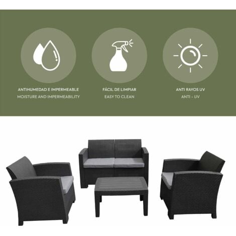 Conjunto de Jardín Chillvert Siena Resina 1 Sofá 2 Sillones y 1 Mesa Gris Antracita