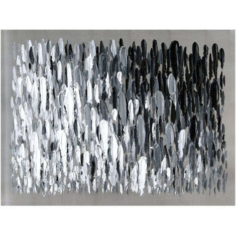 Cuadro Abstracto Kuatéh Pinceladas Blanco y Negro 120 x 90 cm Óleo sobre Lienzo en Plata