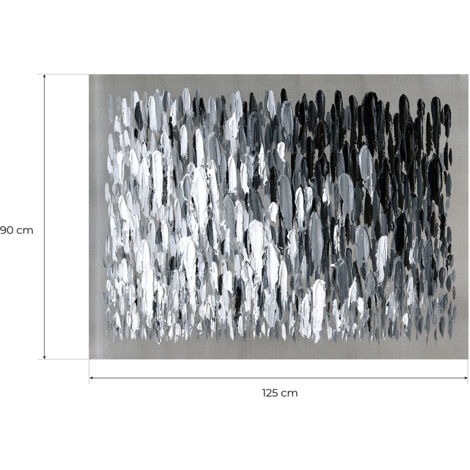 Cuadro Abstracto Kuatéh Pinceladas Blanco y Negro 120 x 90 cm Óleo sobre Lienzo en Plata