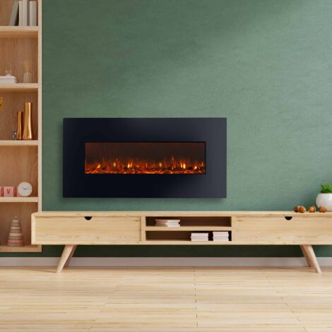 Chimenea Eléctrica de Pared 1600W Kekai Kentucky 128x26x61 cm con Simulación de Fuego Negra Mando Incluido Interior
