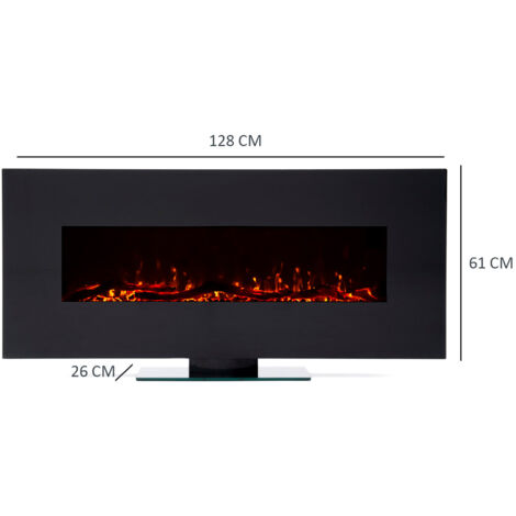 Chimenea Eléctrica de Pared 1600W Kekai Kentucky 128x26x61 cm con Simulación de Fuego Negra Mando Incluido Interior