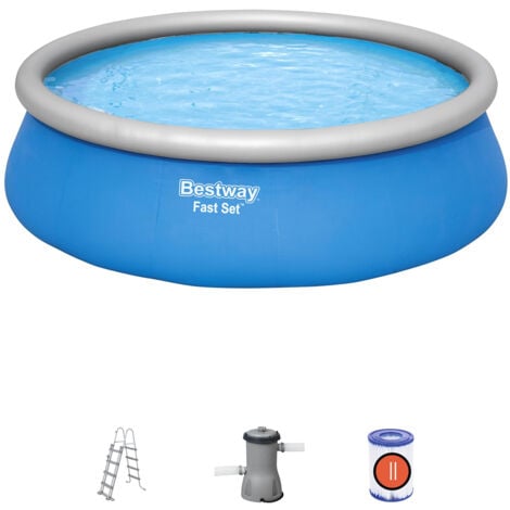 Piscina Hinchable Fast Set Bestway 457x122 cm con Depuradora Cartucho   L/H y Escalera