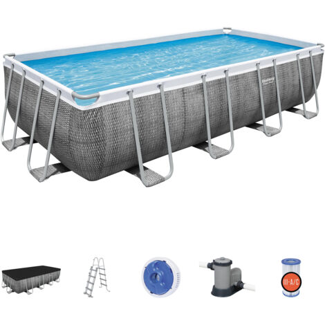 Piscina Desmontable Tubular Bestway Power Steel Ratán 549x274x122 cm con Depuradora Cartucho 5.678 L/H con Cobertor y Escalera