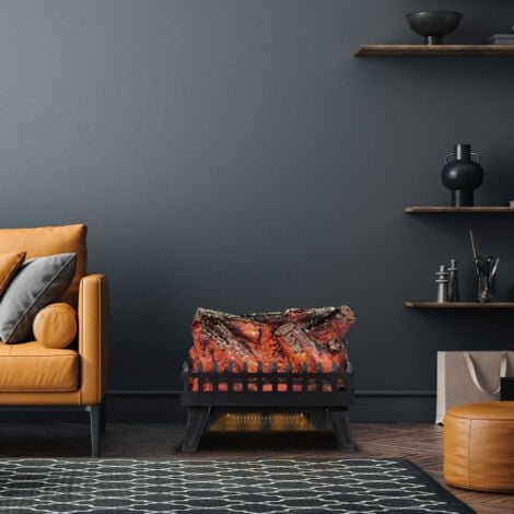 Chimenea Decorativa Eléctrica Uso Interior con Efecto Fuego de Leña Portátil Kekai Utah 47.5x22x40.36 cm 2 Niveles Calefactor