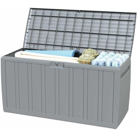 Baúl de Almacenaje Fabricado en Resina Gardiun Top 117x45,5x57,50 cm 270L Montaje en Clic con Sistema de Cierre en Color Gris