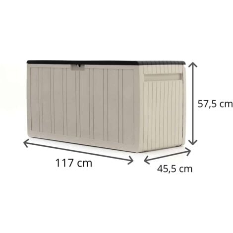 Baúl de Almacenaje Gardiun Top 117x45,5x57,50 cm 270L Montaje en Clic  Fabricado en Resina  Sistema de Cierre para Candado  Diseño Bicolor
