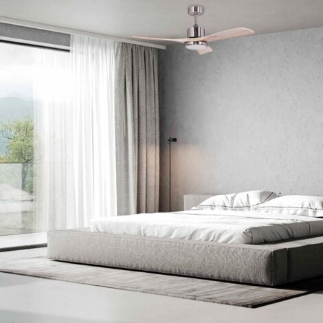 Ventilador de Techo Kekai Tramontana DC 132x40cm 55W Plata con Aspas de Madera, Luz Regulable, Temporizador y App Smart