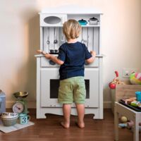 Cocina Infantil de Madera Little Kitchen Outdoor Toys 65x30x93 cm Blanca con Accesorios Luces y Sonidos