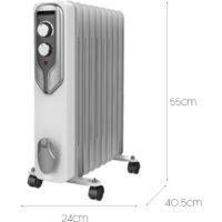 Radiador Eléctrico de Aceite Kekai Confort 9 Elementos 2000 W con Termostato y Ruedas 40,5x24x55 cm