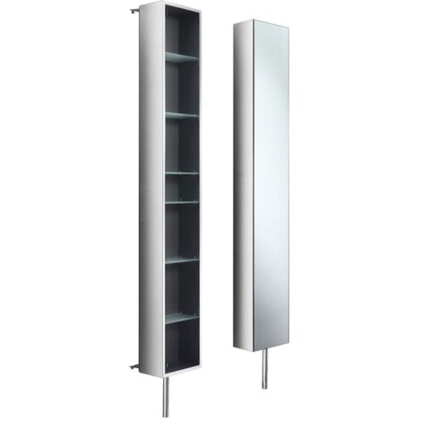 Cristina Ondyna – Colonne de salle de bain pivotante avec miroir – 6 étagères en verre transparent – Inox – Dimensions 183x25x14,5 cm