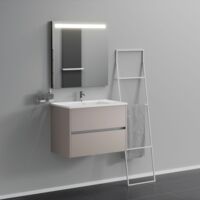 Inda - Badezimmerschrank 2 Schubladen L.80 mit beleuchtetem Spiegelwaschbecken – Matt Elfenbein