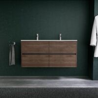 Inda - Badezimmerschrank 4 Schubladen L.120 mit Doppelwaschbecken matt / Braune Eiche - Diamante