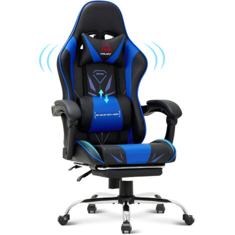 COLAMY Chaises de bureau - Chaise gaming ergonomique, avec repose-pieds, capacité de charge maximale 136kg-Bleu