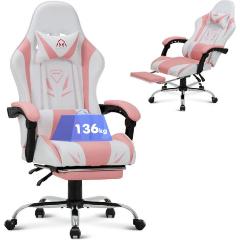 COLAMY Chaises de bureau - Chaise gaming ergonomique, avec repose-pieds, capacité de charge maximale 136kg-rose