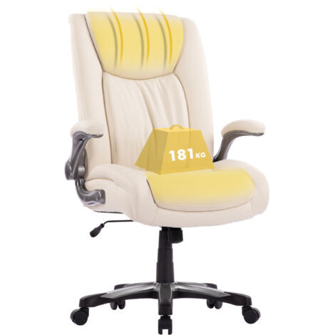 COLAMY Chaise de bureau,Chaise ergonomique bureau réglable – dossier lombaire, simili cuir, accoudoirs pliables, jusqu’à 181 kg - beige