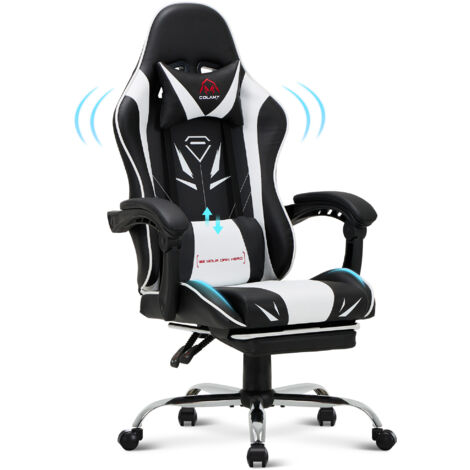 Colamy – Chaise gaming ergonomique avec repose-pieds – Métal – Capacité 136kg – Dossier haut et appui-tête – Hauteur réglable 130cm - 136kg-blanc