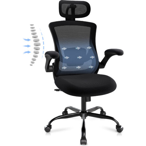 Colamy – Chaise de bureau ergonomique avec dossier haut en mesh – Soutien lombaire réglable – Appuie-tête ajustable – Accoudoirs relevables – Noir