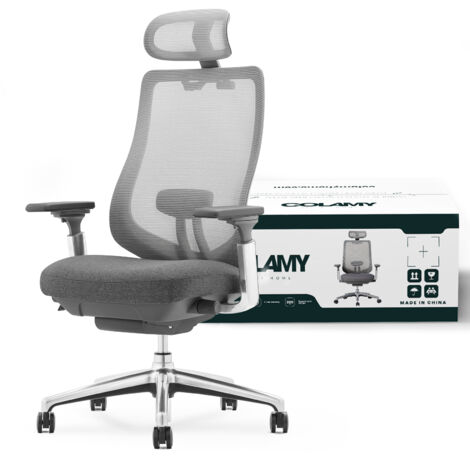 Colamy – Chaise de bureau ergonomique avec accoudoirs 4D – Siège réglable, soutien lombaire, maille respirante – Confort optimal pour travail intensif
