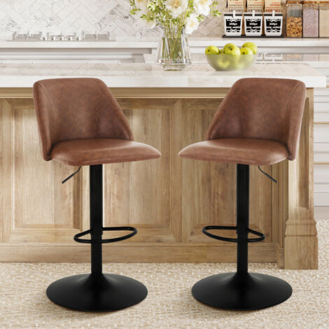 Lot 4 tabourets de bar rembourrées velours chaise noir hauteur réglable 59-79cm