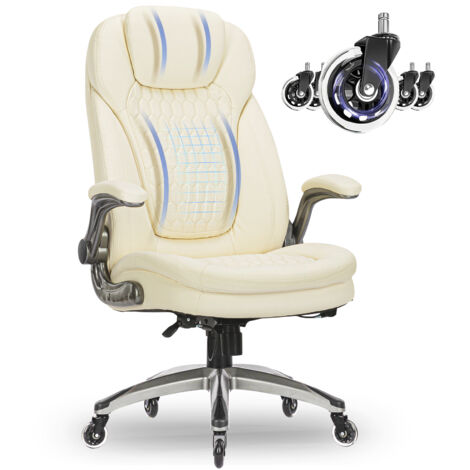 COLAMY Chaise de bureau – Chaise de bureau ergonomique, coussin d’assise épais de 13,5 cm, accoudoirs relevables, chaise de bureau en cuir au style moderne, roulettes silencieuses améliorées, pivoteme (1/5)