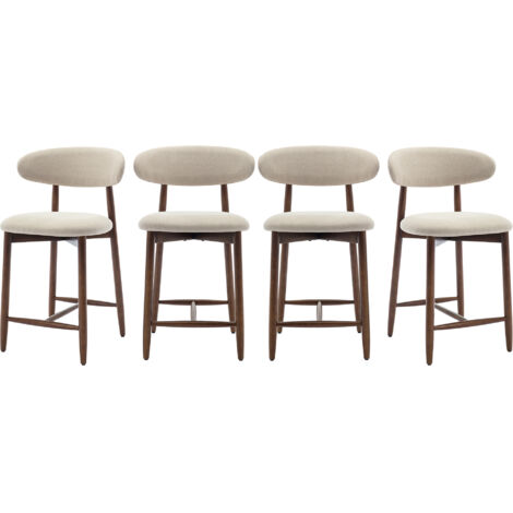 COLAMY Lot de 4 chaises de bar – Tabourets modernes avec dossier haut, assise confortable en tissu, pour comptoir, îlot de cuisine ou salle à manger - beige