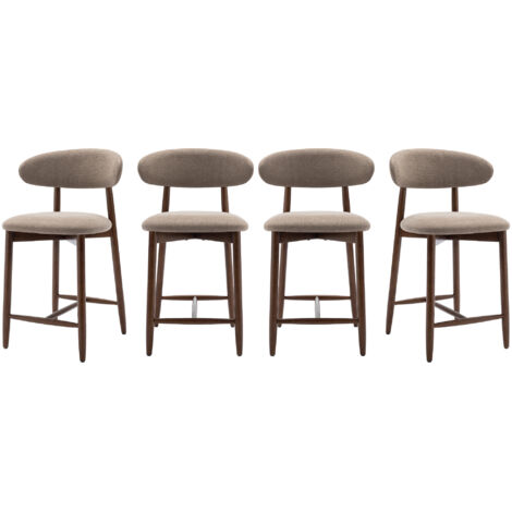 COLAMY Lot de 4 chaises de bar – Tabourets modernes avec dossier haut, assise confortable en tissu, pour comptoir, îlot de cuisine ou salle à manger – Marron