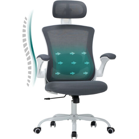 COLAMY Chaises de bureau - Chaise de bureau ergonomique – Dossier haut en mesh, soutien lombaire et appuie-tête réglables, accoudoirs relevables–gris