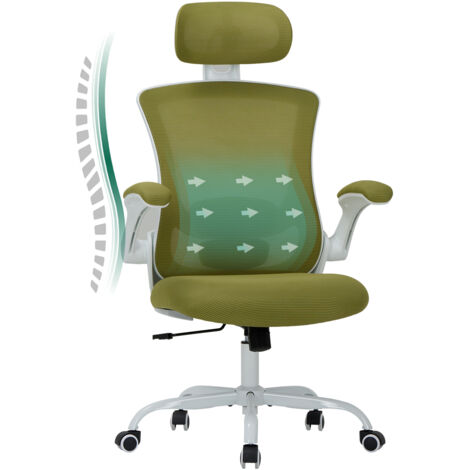 COLAMY Chaises de bureau - Chaise de bureau ergonomique – Dossier haut en mesh, soutien lombaire et appuie-tête réglables, accoudoirs relevables–vert