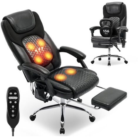 COLAMY Chaise de bureau ergonomique, Massage 6 points avec chauffage lombaire 3 niveaux, Inclinaison 94-125° réglable avec repose-pieds extensible – Noir (1/5)