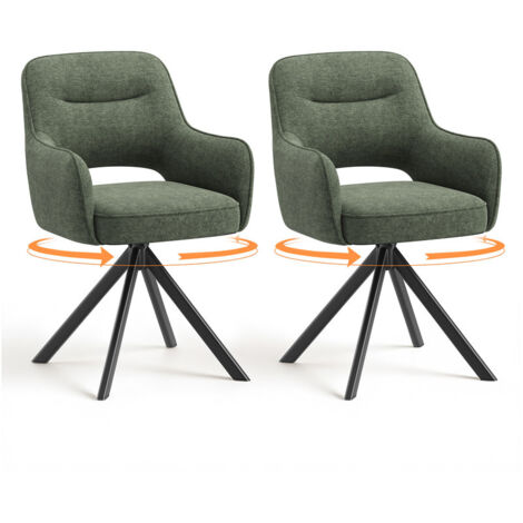 COLAMY Lot de 2 chaises de salle à manger pivotantes premium, demi-accoudoirs, base en métal haute stabilité,design élégant pour cuisine et salle à manger,vert