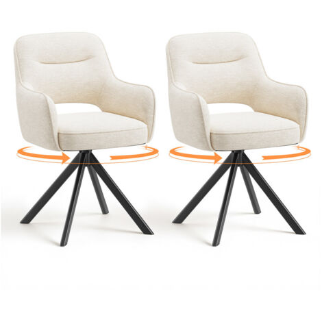 COLAMY Lot de 2 chaises de salle à manger pivotantes premium, demi-accoudoirs, base en métal haute stabilité,design élégant pour cuisine et salle à manger,beige