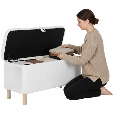 COLAMY Pouf Rond en Tissu avec Couvercle à Plateau Réversible – Repose-pieds Multifonction, Rangement Caché, Solide et Élégant, Petite Table Basse pour le Salon, la Chambre ou l’Entrée-beige