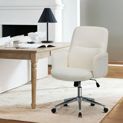 COLAMY Chaise de bureau ergonomique à dossier haut en forme de coquille, hauteur réglable, pivotante avec roulettes, idéale pour le travail et la détente,beige