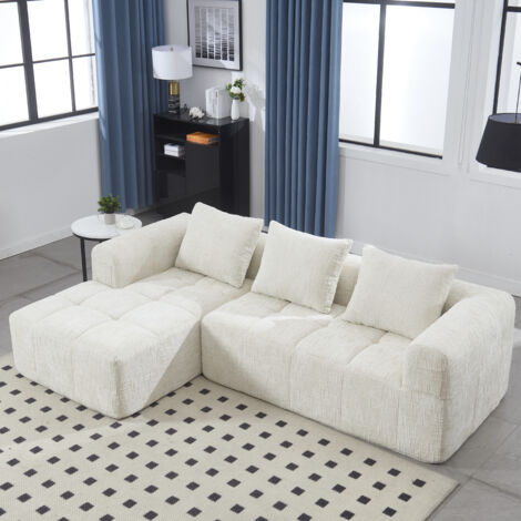 Canapé Modulable 3-4 Places avec Méridienne, Tissu Effet Neige Doux, Mousse Haute Densité, Poches Latérales, Sans Montage (1/5)