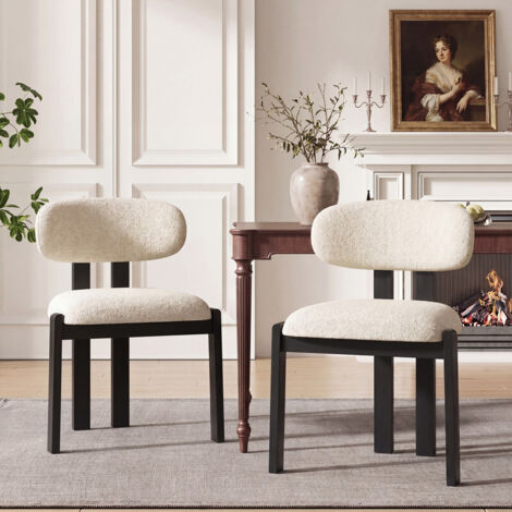COLAMY Chaise,Lot de 2 chaises de salle à manger en chenille, pieds noirs, bois massif, assise confortable, style nordique, beige
