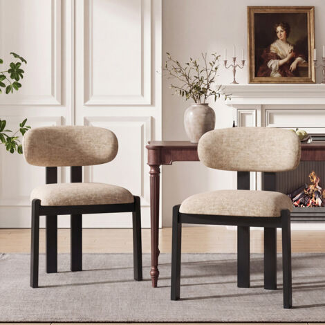 COLAMY Chaise,Lot de 2 chaises de salle à manger en chenille, pieds noirs, bois massif, assise confortable, style nordique, camel