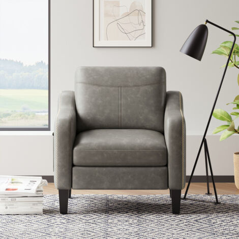 Fauteuil d’appoint moderne en PU style mid-century avec rangement latéral – confort ergonomique pour salon et bureau,gris (1/5)