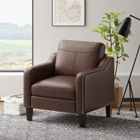 Fauteuil d’appoint moderne en PU style mid-century avec rangement latéral – confort ergonomique pour salon et bureau,marron chocolat (1/5)