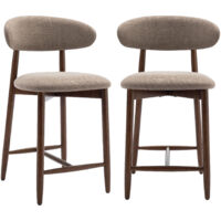 COLAMY B6269-2P-CAM-FB Lot de 2 chaises de bar – Tabourets modernes avec dossier haut, assise confortable en tissu, pour comptoir, îlot de cuisine ou salle à manger-structure en bois
