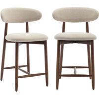 COLAMY B6269-2P-BE-FB Lot de 2 chaises de bar – Tabourets modernes avec dossier haut, assise confortable en tissu, pour comptoir, îlot de cuisine ou salle à manger-structure en bois