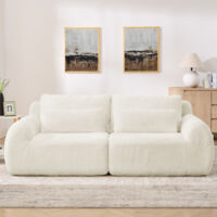 Canapé 2 Places Beige, Canapé loveseat, Tissu Doux Effet Fourrure de Lapin, Dossier Haut, USB et Pochette Latérale