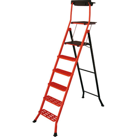 Escabeau professionnel acier 140 cm – Hauteur de travail maxi 340 cm – Tablette porte-outils et porte-outils amovible – Charge 150 kg – FSC -Conforme EN134