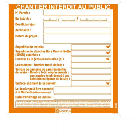 Panneaux permis de construire Mondelin 80x80cm