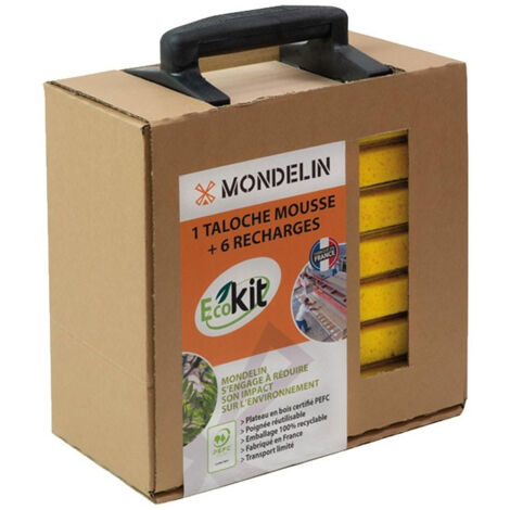 Mondelin – Taloche mousse 14x25cm – Plateau en bois certifié PEFC – 6 recharges incluses – Éco-conçu pour finitions durables