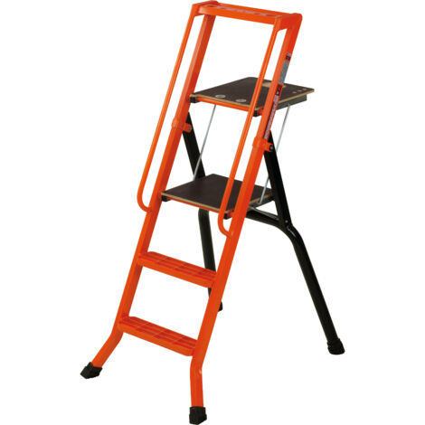 Escabeau professionnel aluminium 70 cm – Léger et robuste – Rampe d’accès XXL – Manche en bois FSC – Charge 150 kg – Conforme EN131