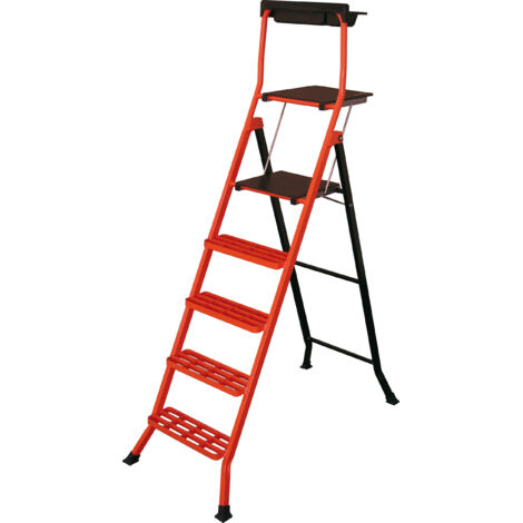 Escabeau professionnel acier 110 cm – Hauteur de travail maxi 310 cm – Tablette porte-outils et porte-outils amovible – Charge 150 kg – FSC -Conforme EN133
