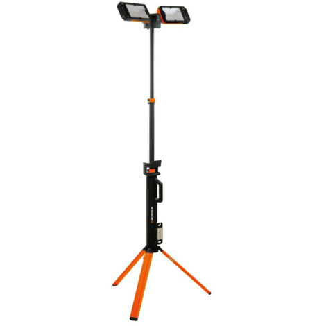 Mondelin – Lampe télescopique de chantier 5000 lumens – Alimentation batterie 4000mAh – 2 têtes orientables – Protection IP54