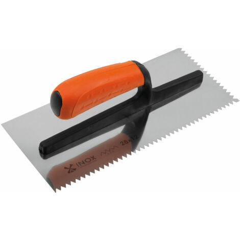 Platoir lame inox dentée isocèle 6x6 mm Epaisseur 0,6 mm – Monture fibre de verre – Poignée bimatière confortable – Étui inclus pour transport et protection